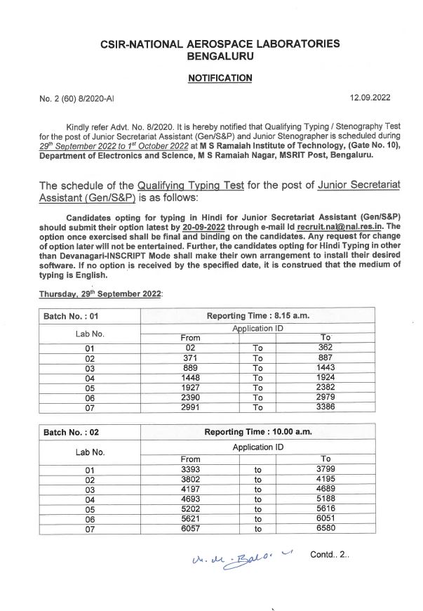 Qualifying Typing Stenography Test For The Post Of Junior Secretariat Assistant Gen S P And